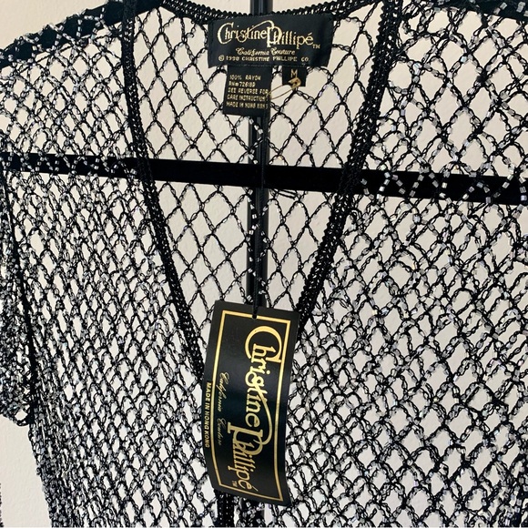 NWT Christine Phillipe Cali Couture Black & Iridescent Beaded Crochet Top Size M - Picture 2 of 6